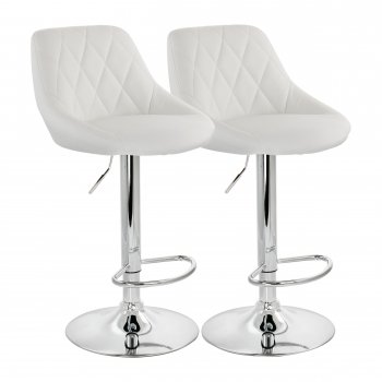 Elama 2 Piece Diamond Tufted Faux Leather Adjustable Bar Stool in White with Chrome Base