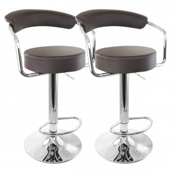 Elama Faux Leather Tufted Bar Stool in Brown with Chrome Base and Adjustable Height