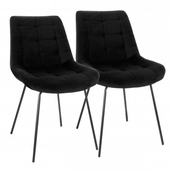 Elama 2 Piece Velvet Armless Tufted Chair in Black with Black Metal Legs