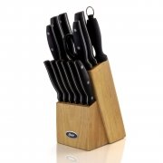 Oster Granger 14 Piece Stainless Steel Cutlery Set with Black Handles and Wooden Block